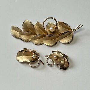 STAR Vintage Gold Leaf Jewelry Set with Pearls